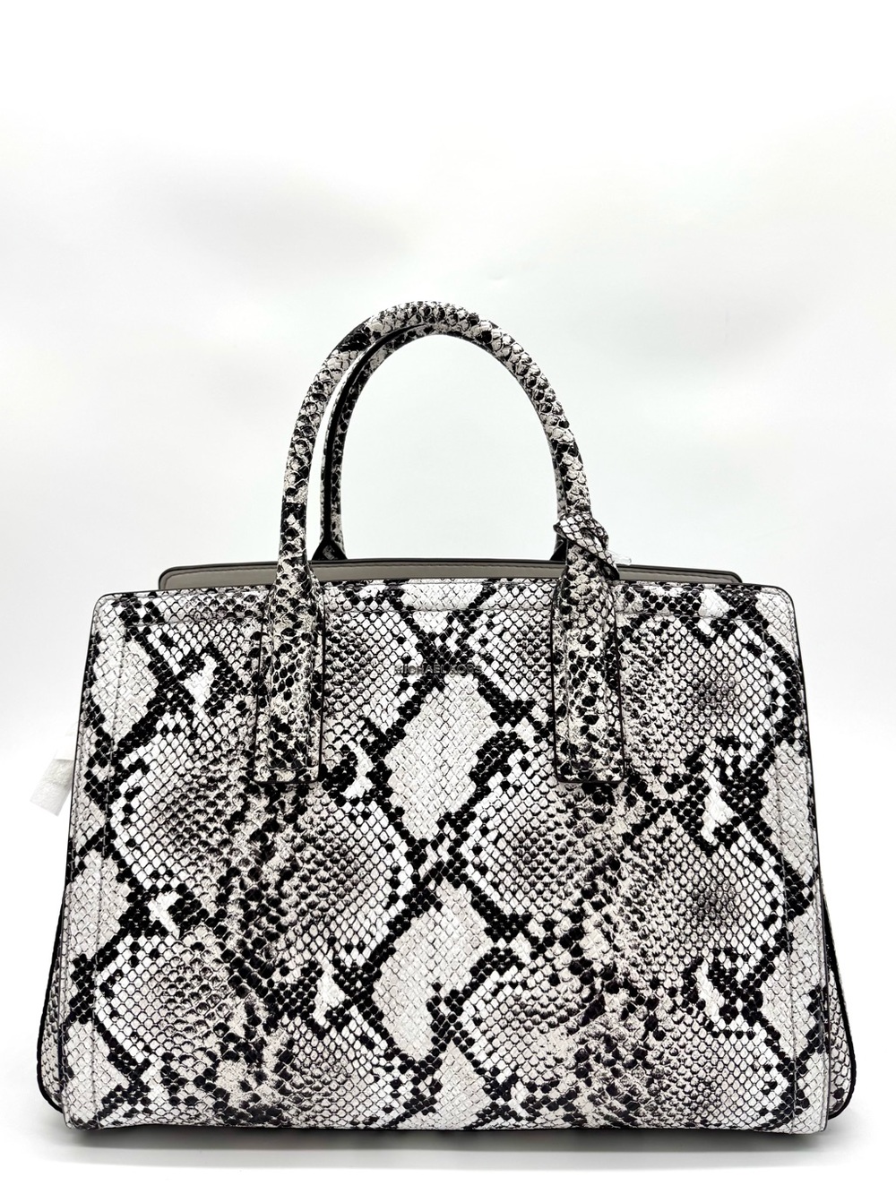 Michael Kors Laila Medium Snakeskin Leather Satchel Bag Aluminum